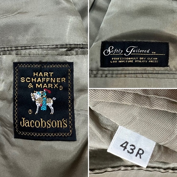 Men's Hart Schaffner Marx Softly Tailored Windowpane Plaid 43R Tan Blazer Jacket - Picture 8 of 9